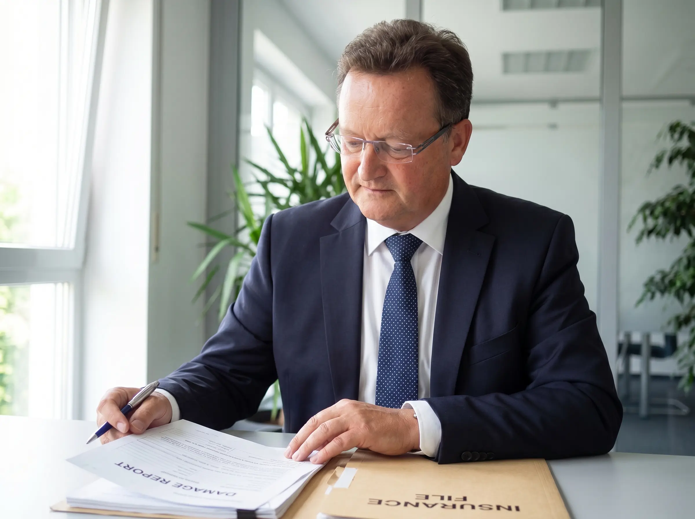 Rudi Heiß prüft Schadensunterlagen und Förderanträge am Schreibtisch