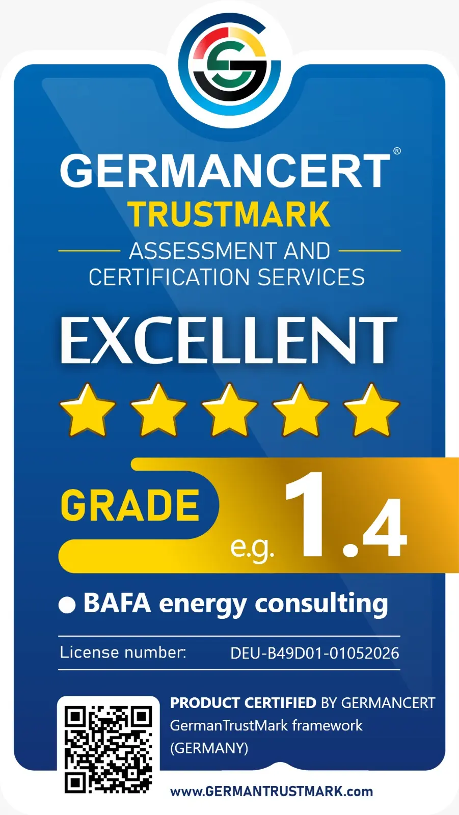 GermanCert Trustmark Excellent 1.4 Bafa Energieberatung